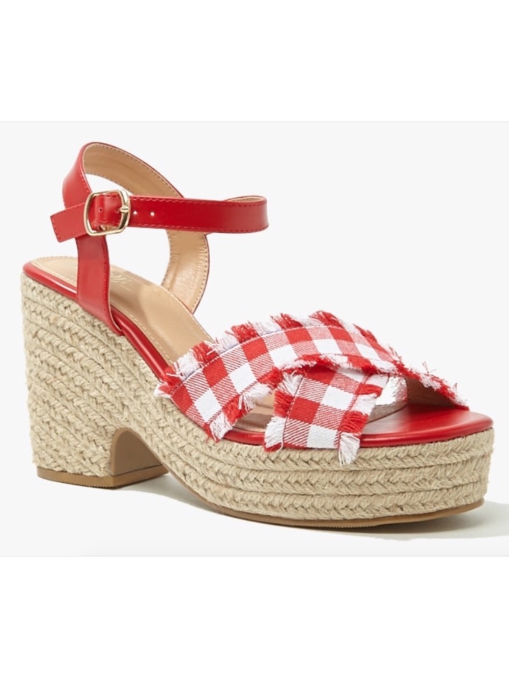 Y2K Gingham Espadrille Wedges NEW Plaid Picnic Heeled Sandals Open Toe Red